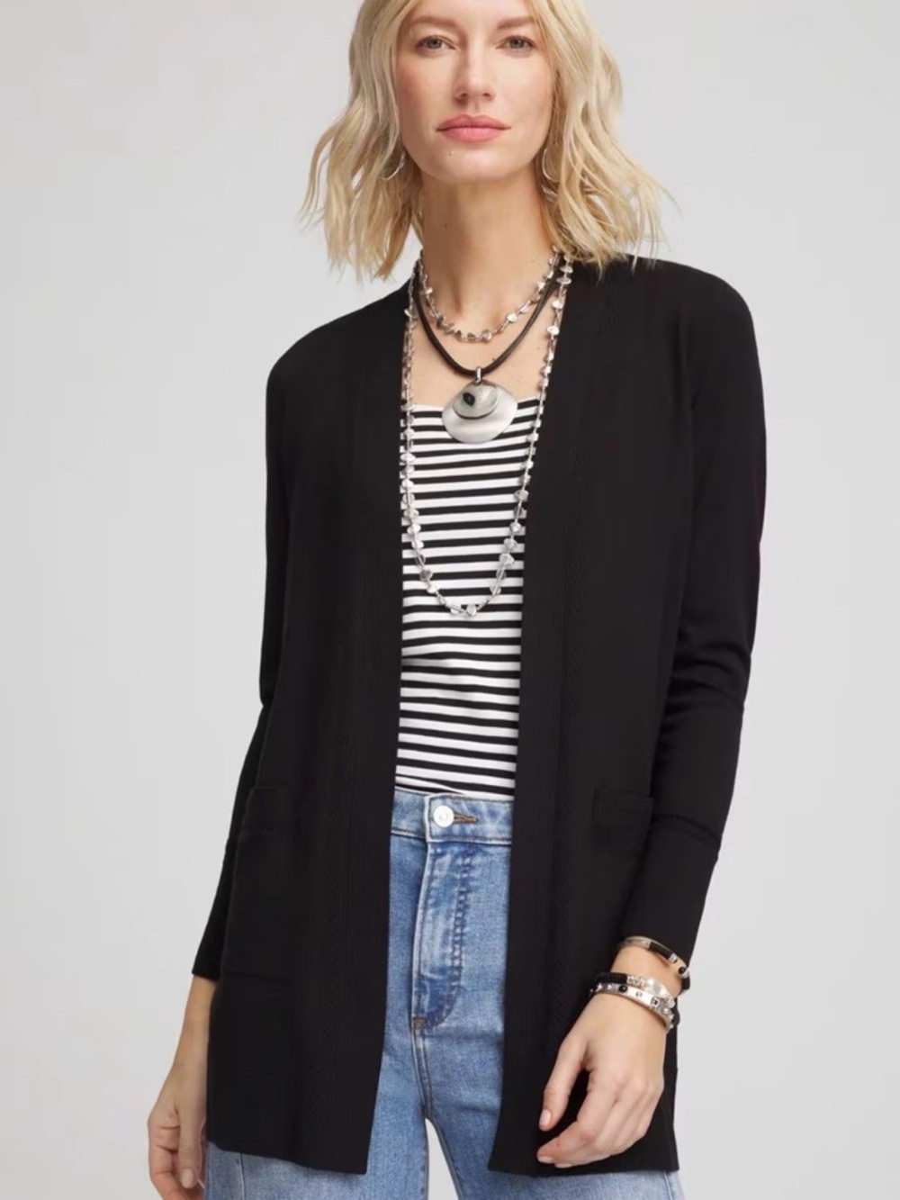 Chico’s Travelers Open Cardigan Size 2 Black